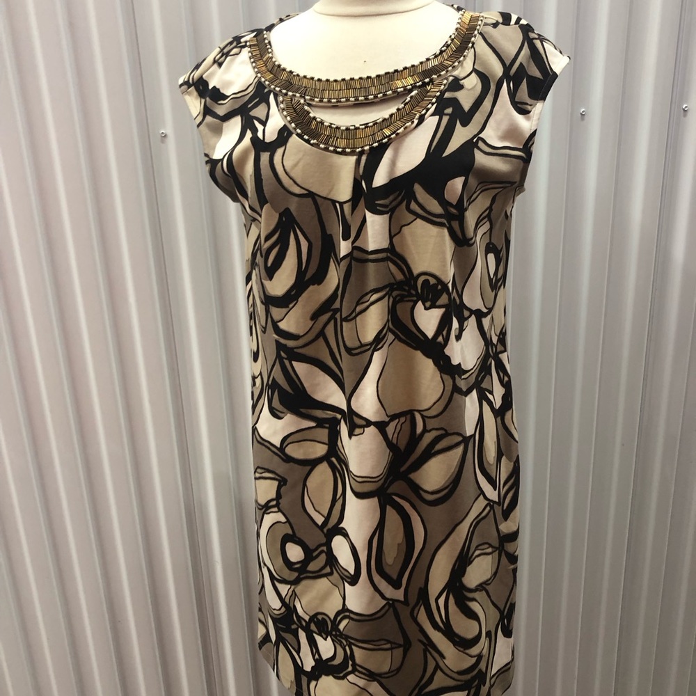 Dana Buchman Brown and Cream Dress Size 12 - Picture 5 of 7
